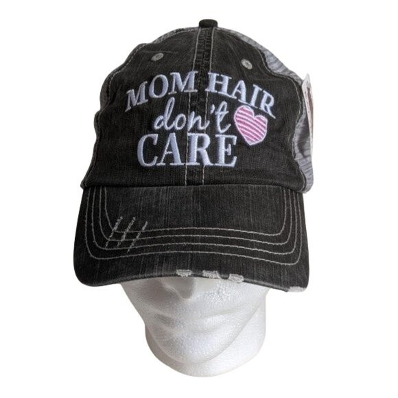 Mom Hair Dont Care Distressed Trucker Mesh Cap Hat - Picture 1 of 9
